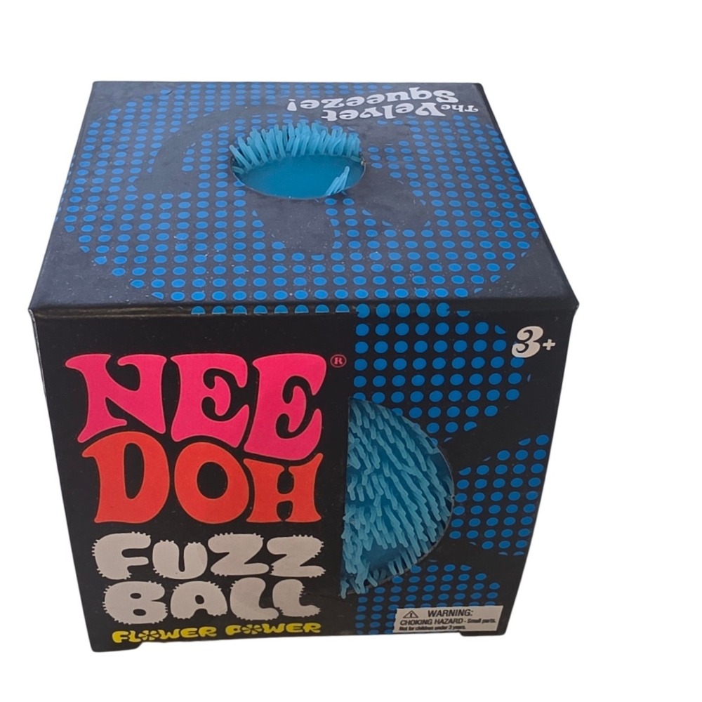 New NeeDoh Fuzz Ball Flower Power Blue Sensory Fidget Stress Ball Toy Velvet